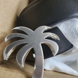 Palm Angels Black Belt with Silver Palm Emblem